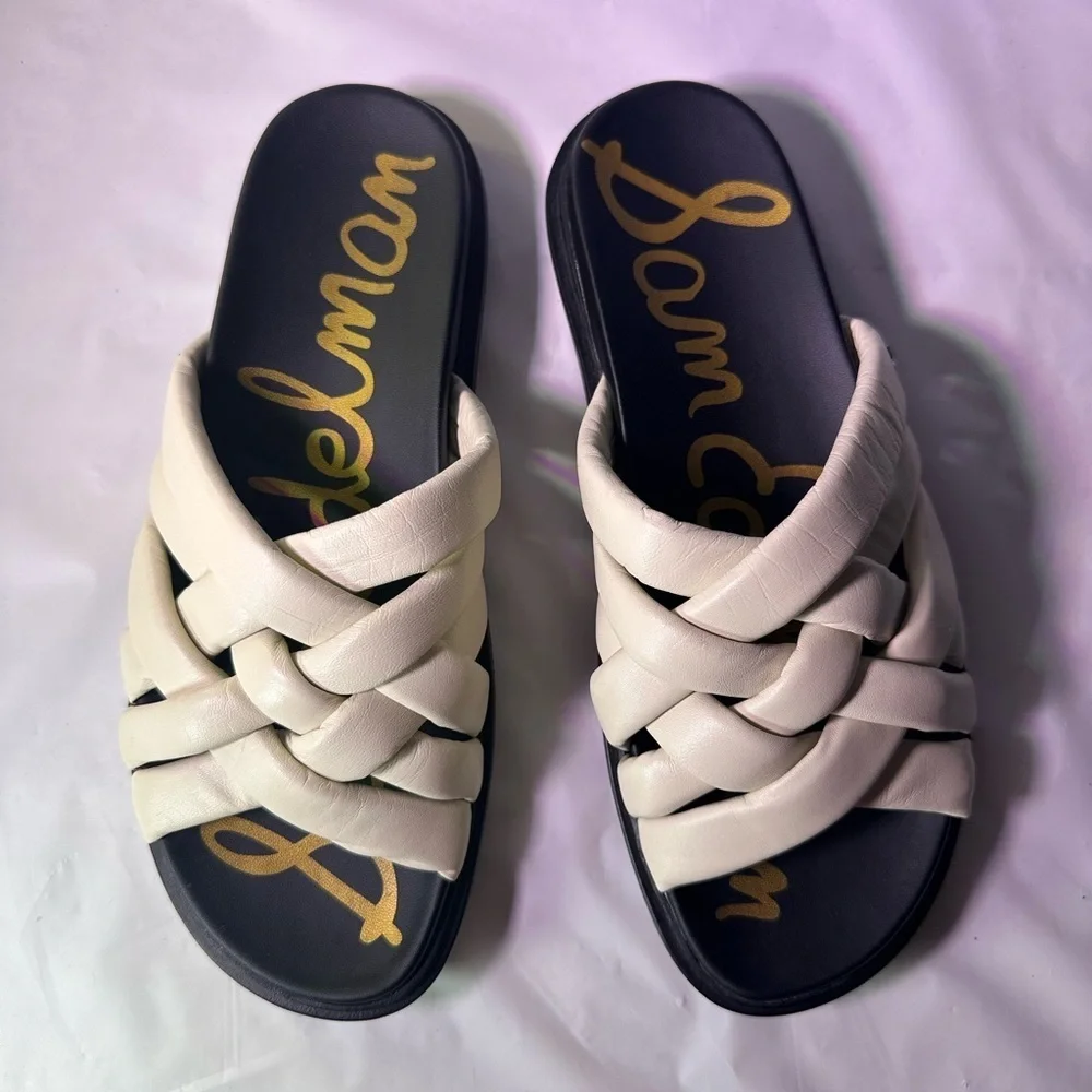 Sam Edelman Cream Woven Slide Sandals